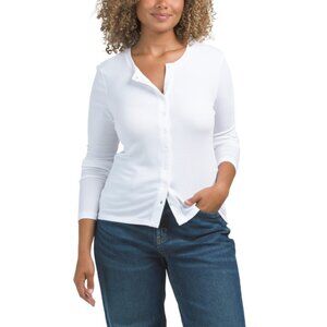 GOLDIE TEE White Modal Rib Cardigan Top